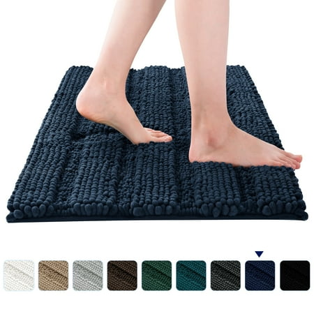Subrtex Soft 2-piece Luxury Chenille Striped Bathroom Rug, Navy, (16" x 24"+ 20" x 32"), S+M Combination