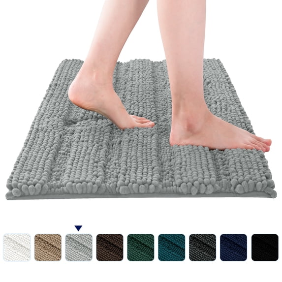 Subrtex Soft Luxury Striped Light Gray Chenille Bath Rug, 20" x 32"