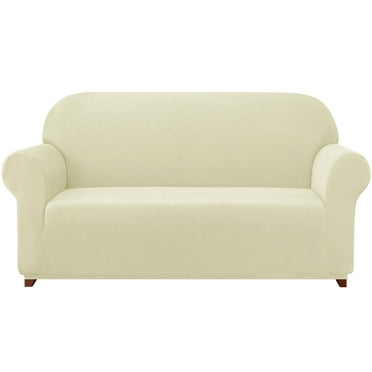 Subrtex Solid Print Polyester Loveseat Slipcover, Ivory