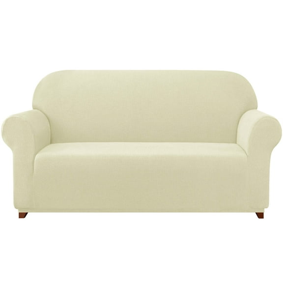 Subrtex Solid Print Polyester Loveseat Slipcover, Ivory