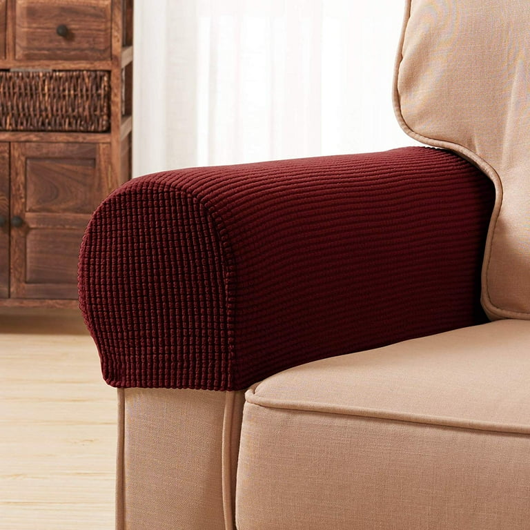Subrtex Spandex Stretch Fabric Armrest Covers Anti Slip Furniture Protector Sofa Armchair Slipcovers for Recliner Sofa Set of 2 with Free Twist Pins for Fixing Wine with Twist Pins Walmart