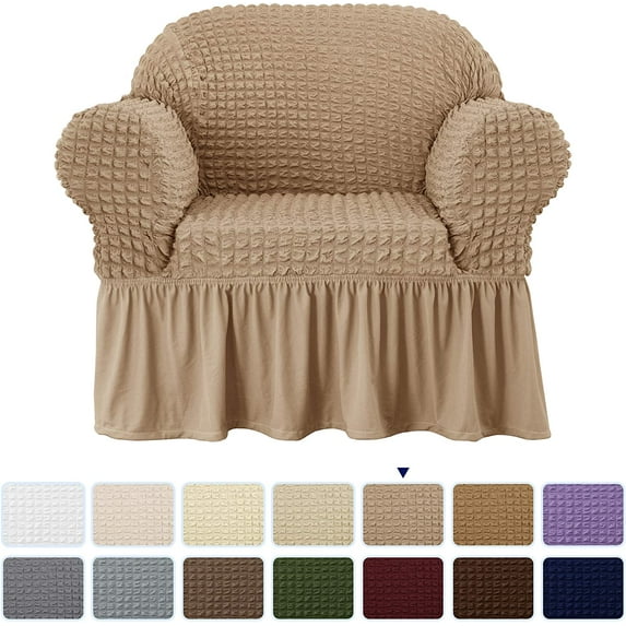 Subrtex Seersucker 1 Piece Armchair Slipcover with Ruffle Skirt(Armchair, Oatmeal)