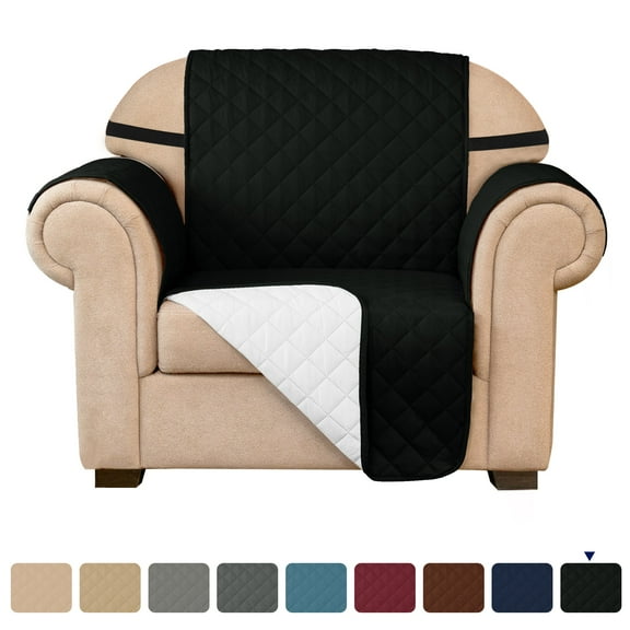 Subrtex Stretch 1-Piece Quilted Reversible Armchair Cover(1-Seater, Black)
