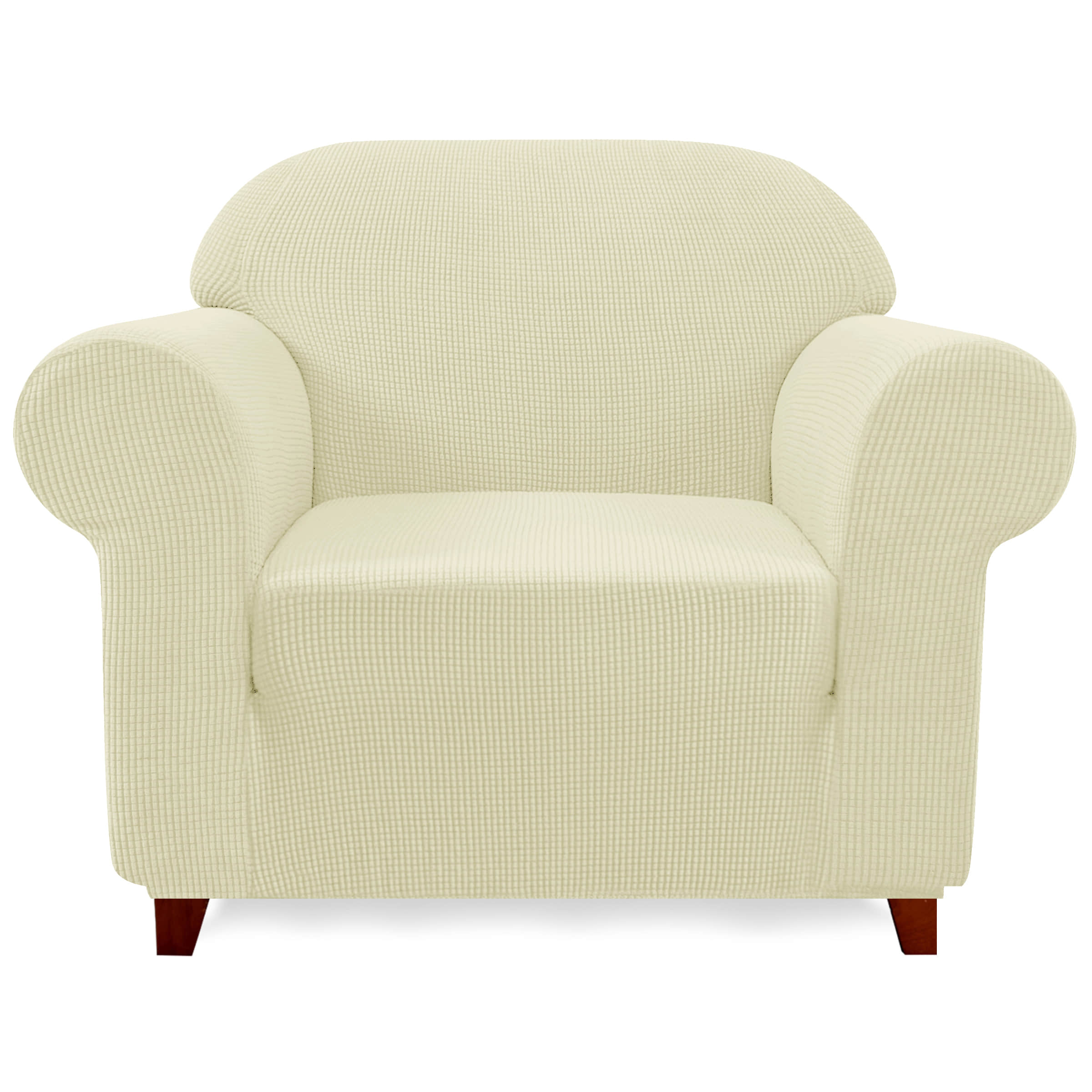 Subrtex Stretch 2Piece Textured Plaid Armchair Slipcover, Ivory