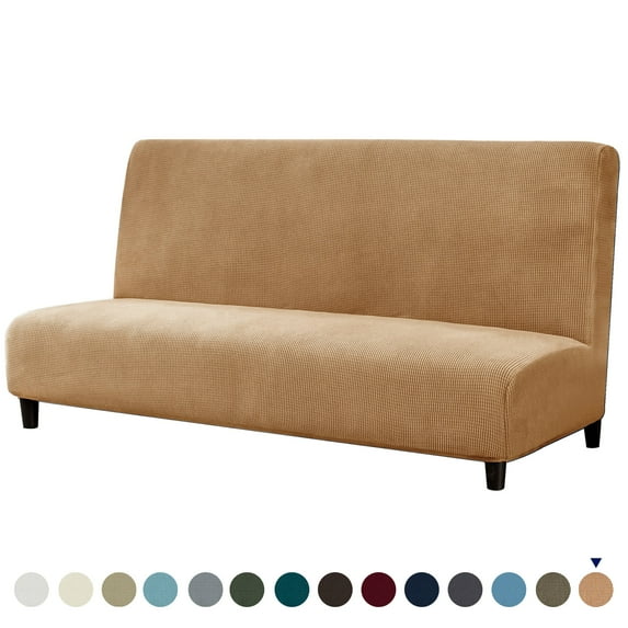 Subrtex Stretch 1-Piece Textured Grid Futon Slipcover, Khaki