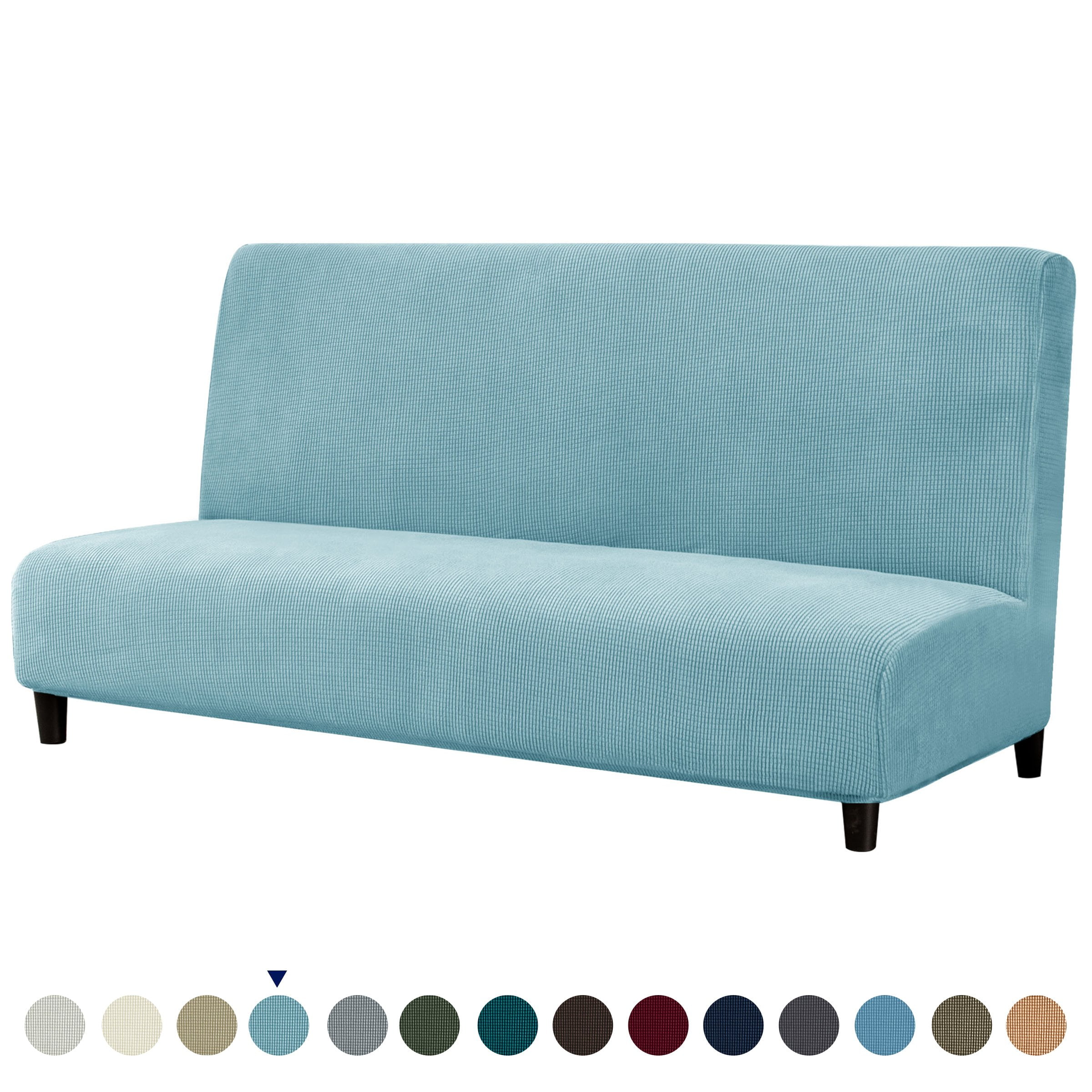 Subrtex Stretch 1Piece Textured Grid Futon Slipcover, Steel Blue