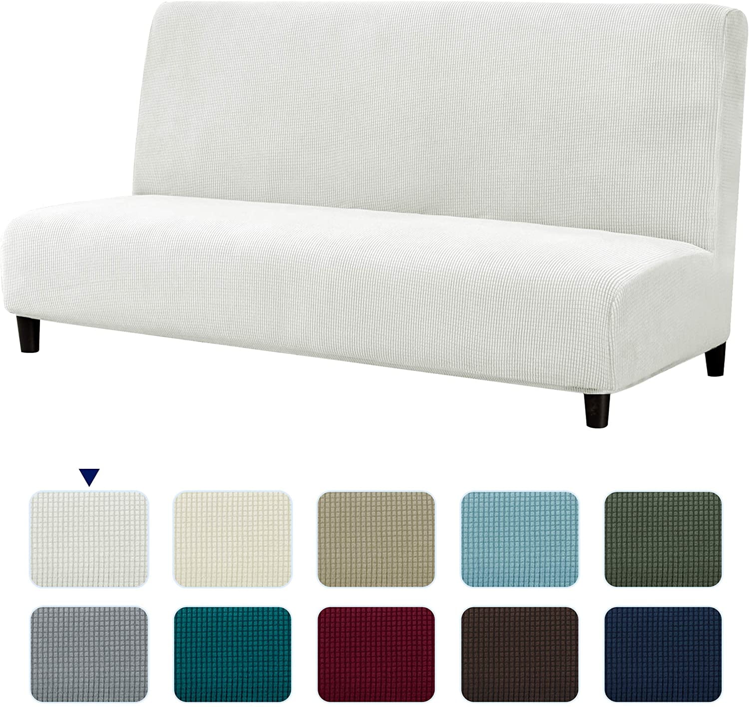 Subrtex Stretch 1-Piece Textured Grid Futon Slipcover, White