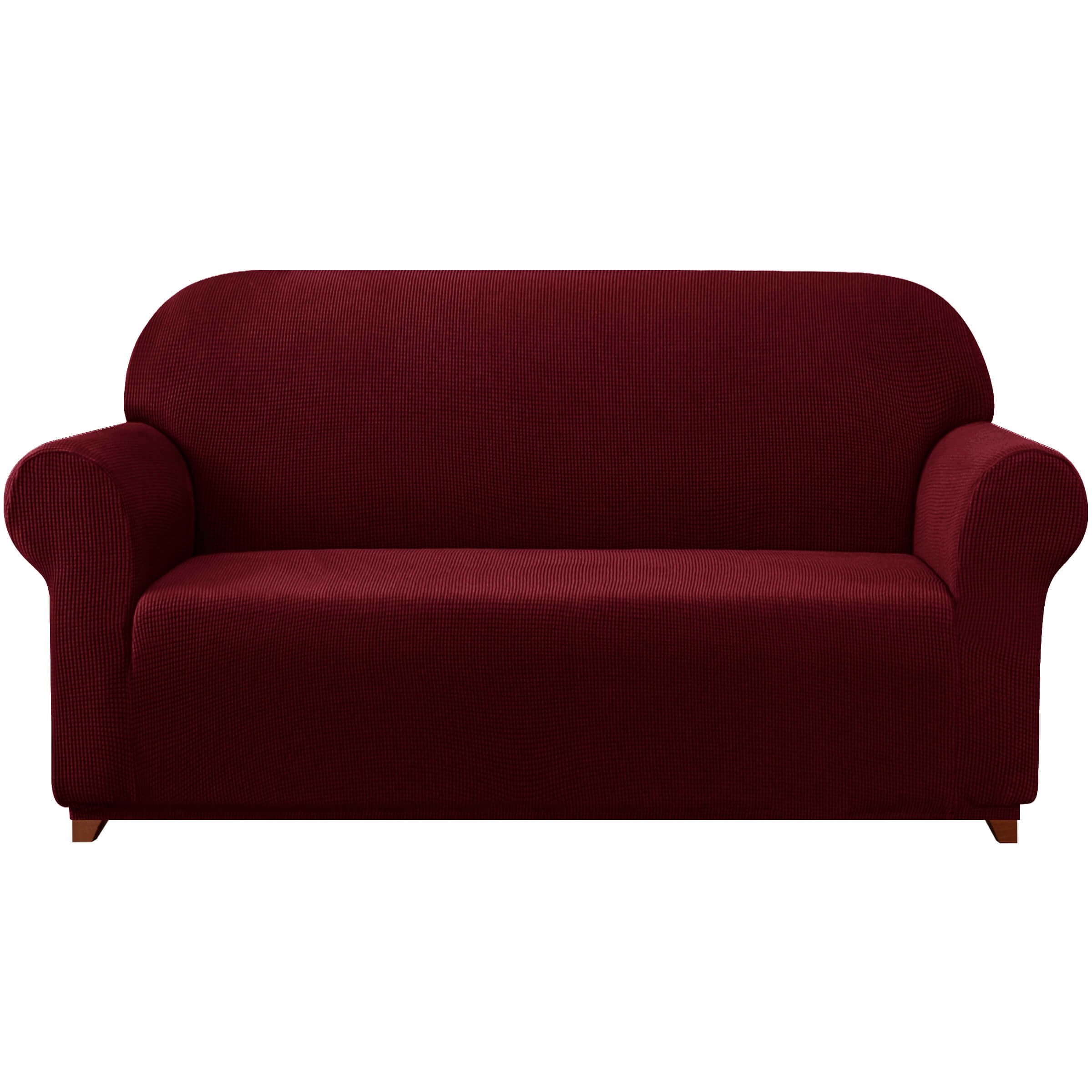 Subrtex Stretch 1-Piece Textured Grid Loveseat Slipcover, Wine