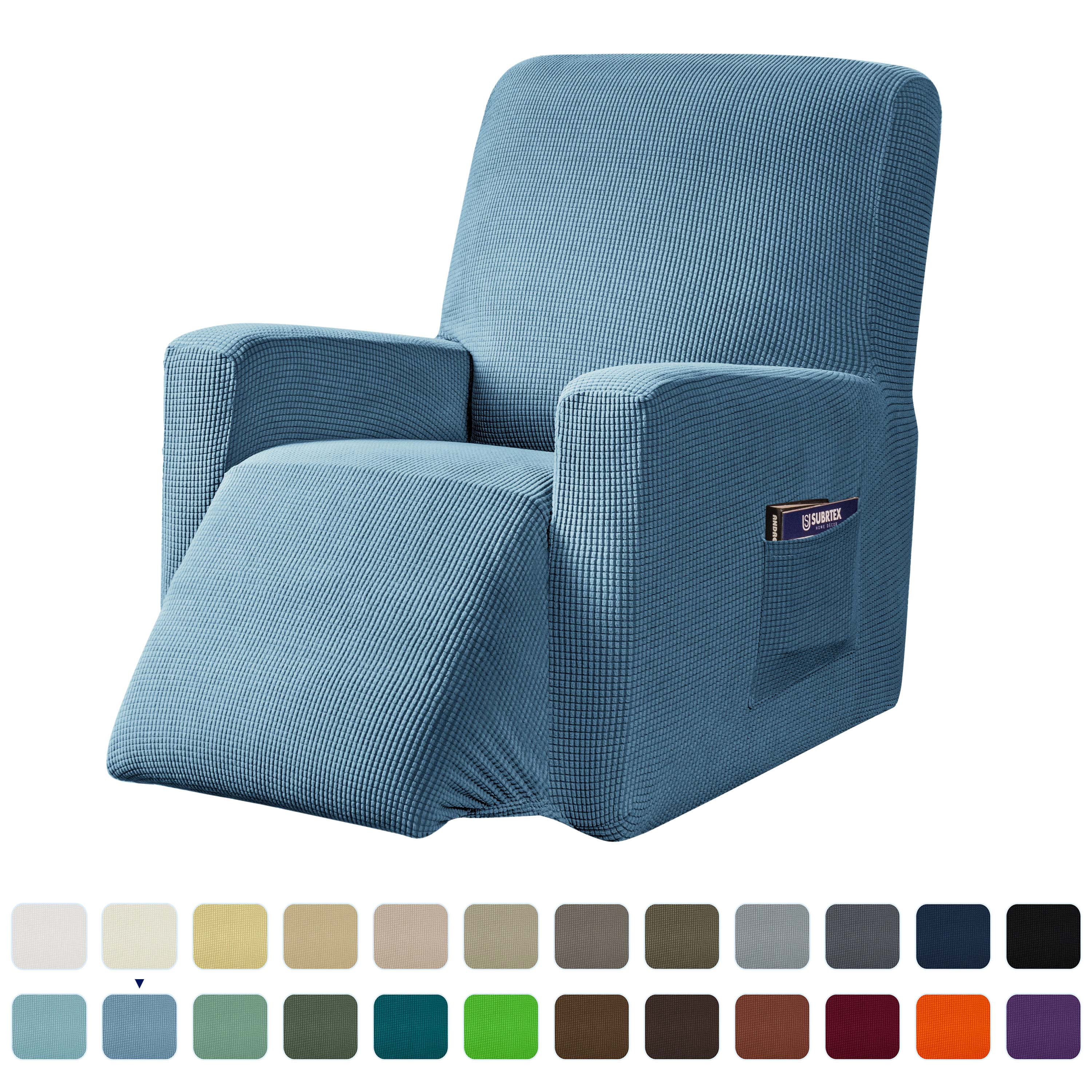 Subrtex Stretch 1-Piece Textured Grid Recliner Slipcover, Denim Blue