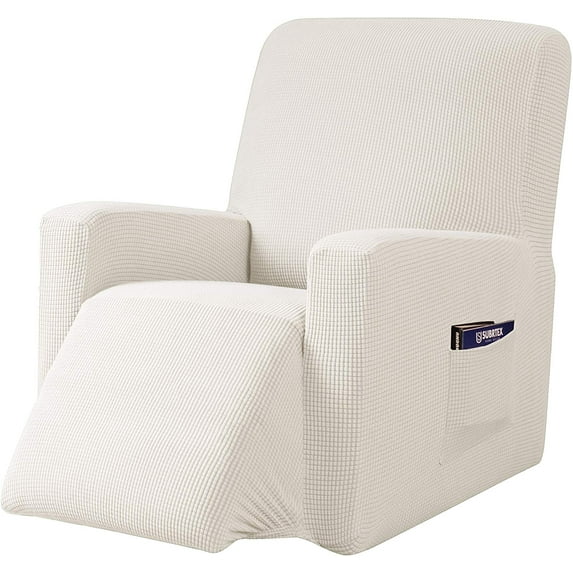 Subrtex Stretch 1-Piece Textured Grid Recliner Slipcover, Off-white