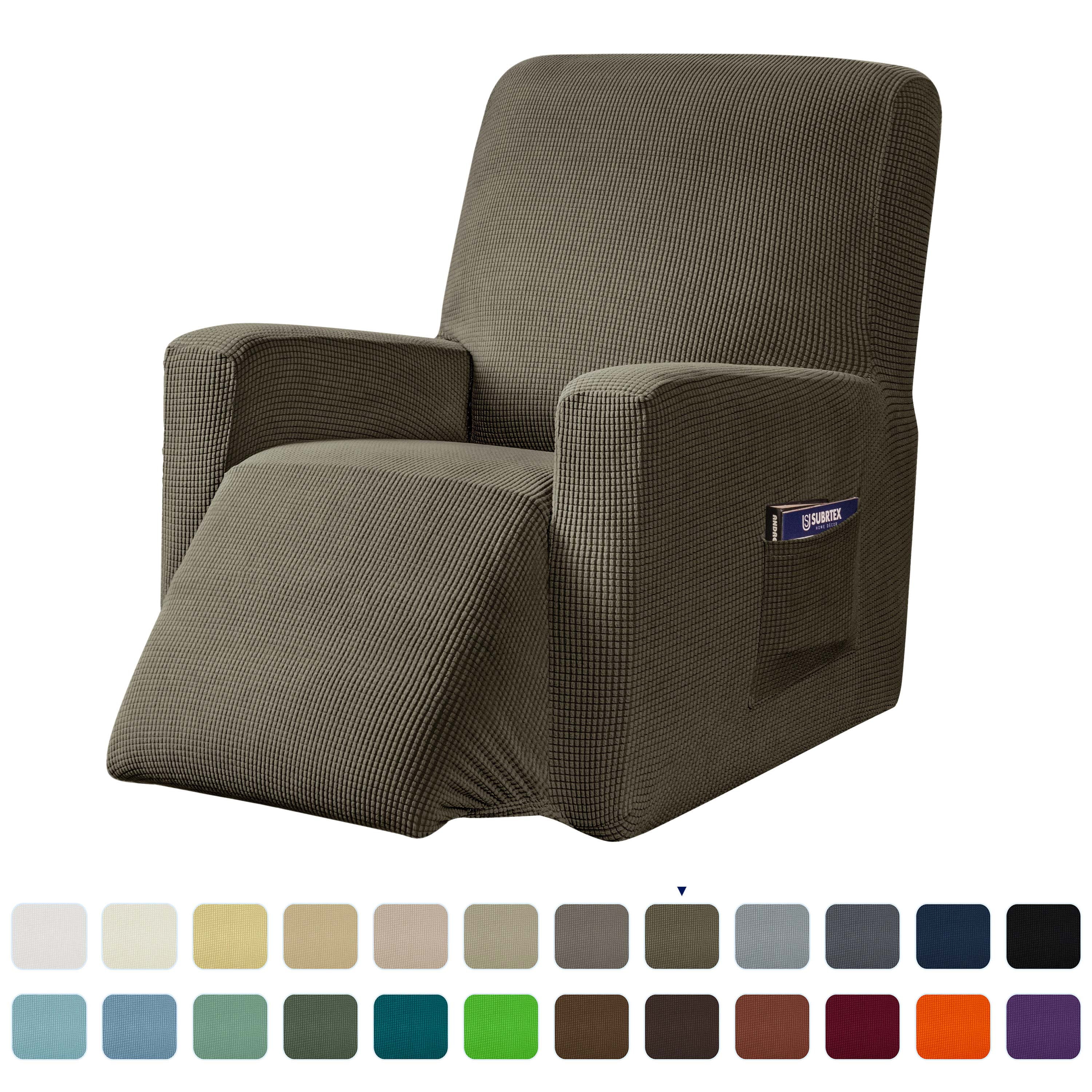 Subrtex Stretch 1-Piece Textured Grid Recliner Slipcover, Olive Green