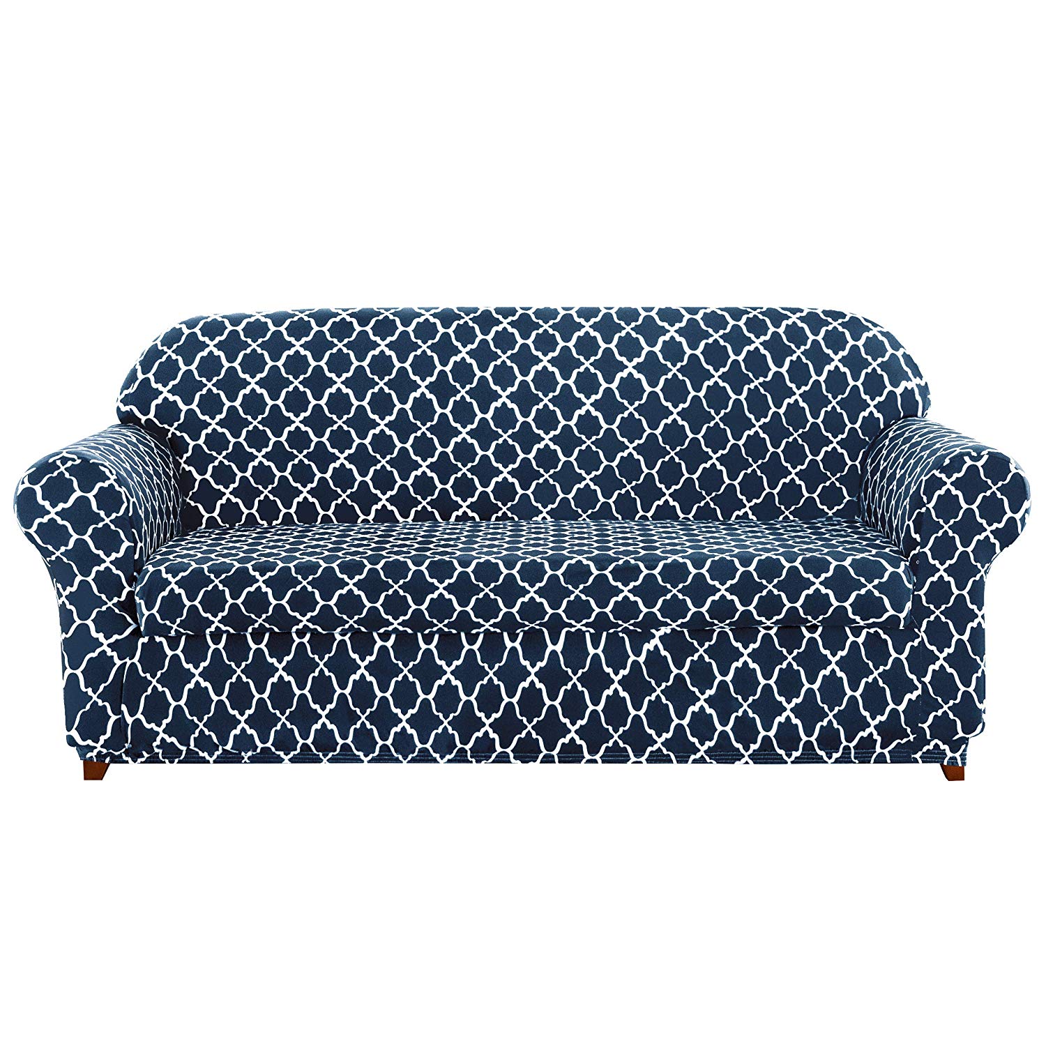 Subrtex Stretch 2Piece Elegant Geometric Loveseat Slipcover, Navy