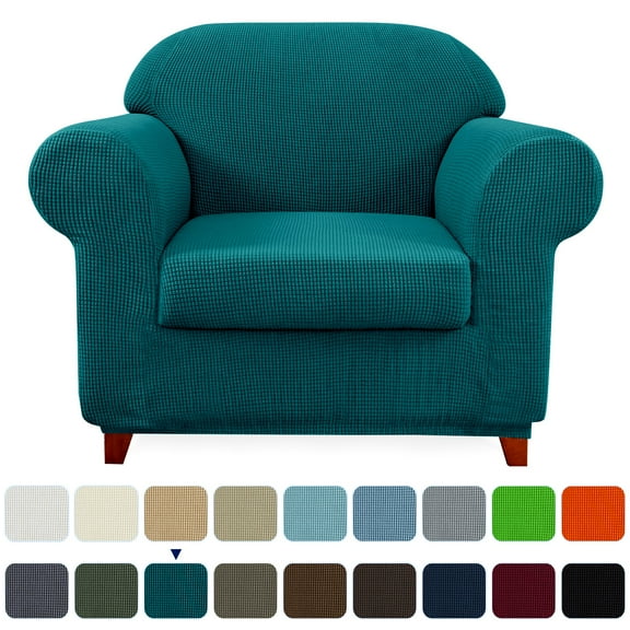Subrtex Stretch 2-Piece Textured Grid Armchair Slipcover, Blue