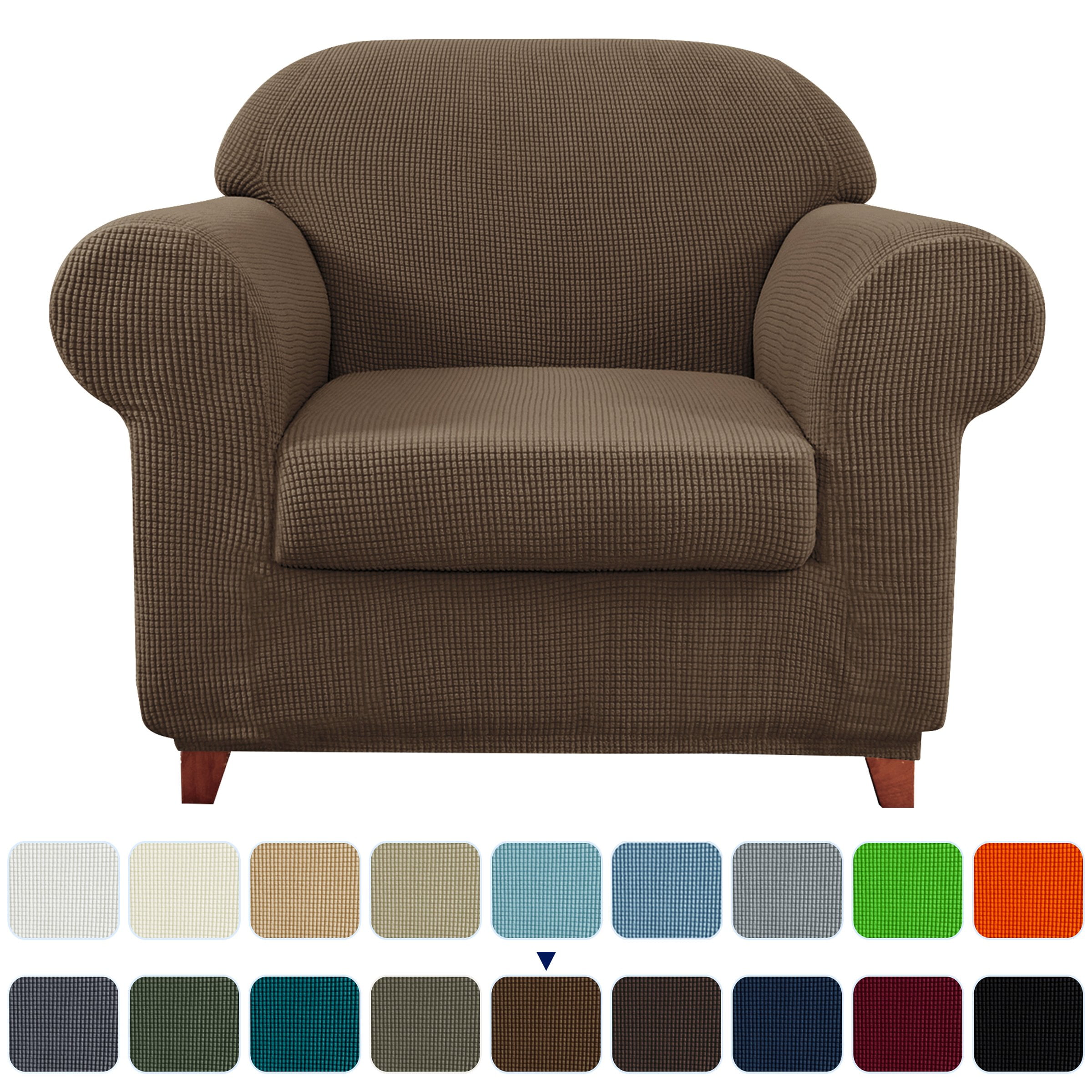 Subrtex Stretch 2Piece Textured Grid Armchair Slipcover, Coffee