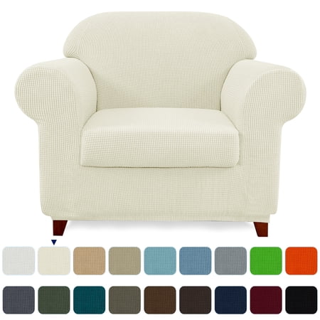 Subrtex Stretch 2-Piece Textured Grid Armchair Slipcover, Ivory