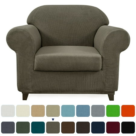 Subrtex Stretch 2-Piece Textured Grid Armchair Slipcover, Olive Green