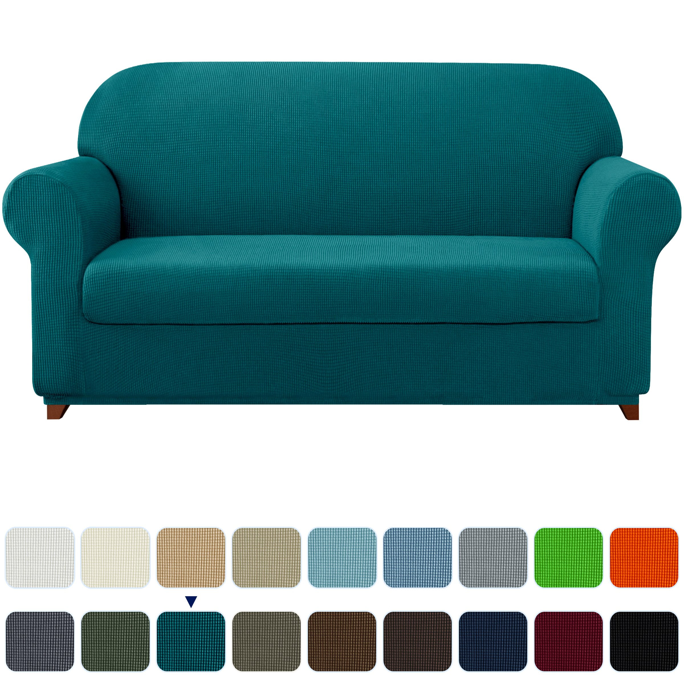 Subrtex Stretch 2Piece Textured Grid Loveseat Slipcover, Blue