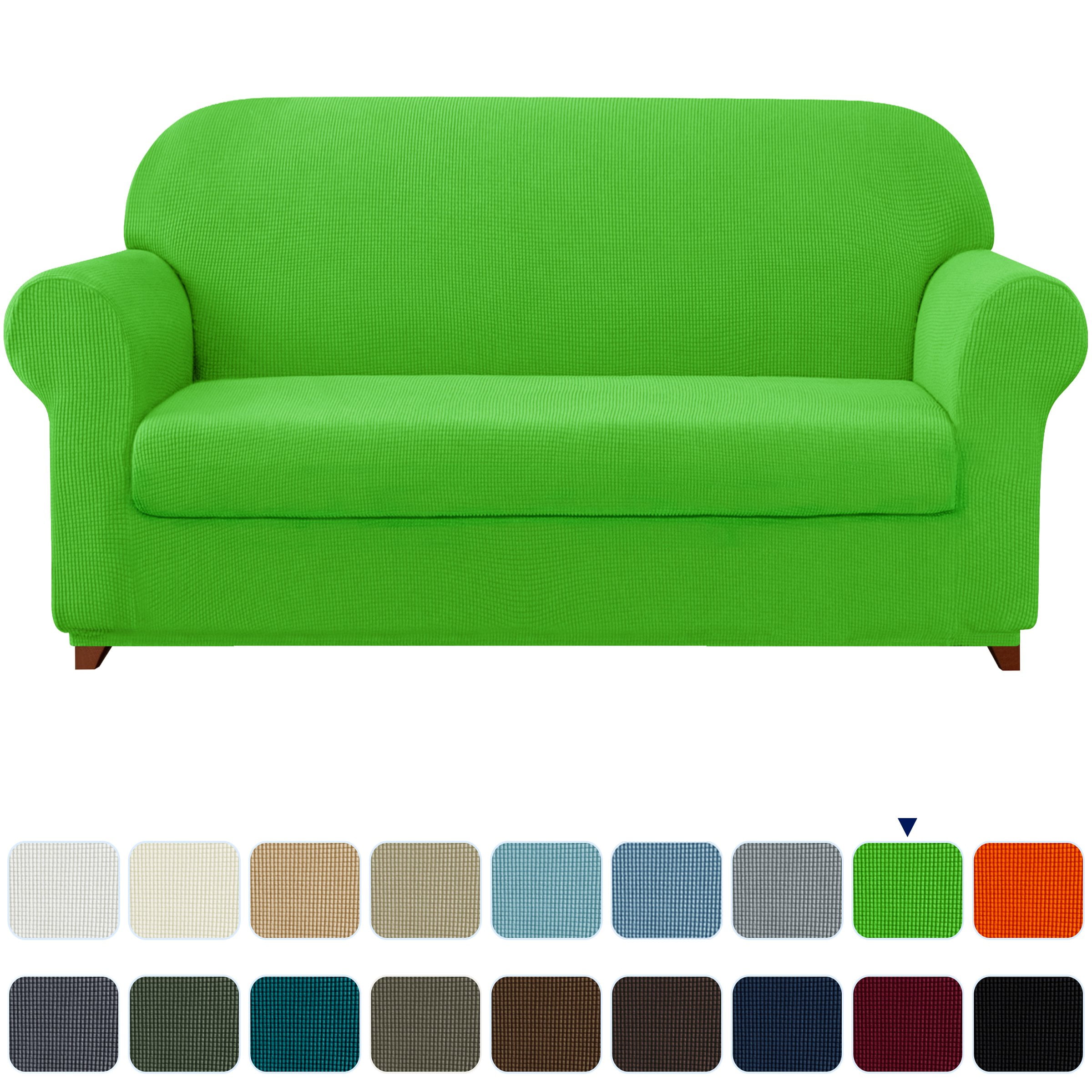 Subrtex Stretch 2Piece Textured Grid Loveseat Slipcover, Grass Green