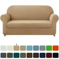 thumbnail image 1 of Subrtex Stretch 2-Piece Textured Grid Loveseat Slipcover, Khaki, 1 of 8