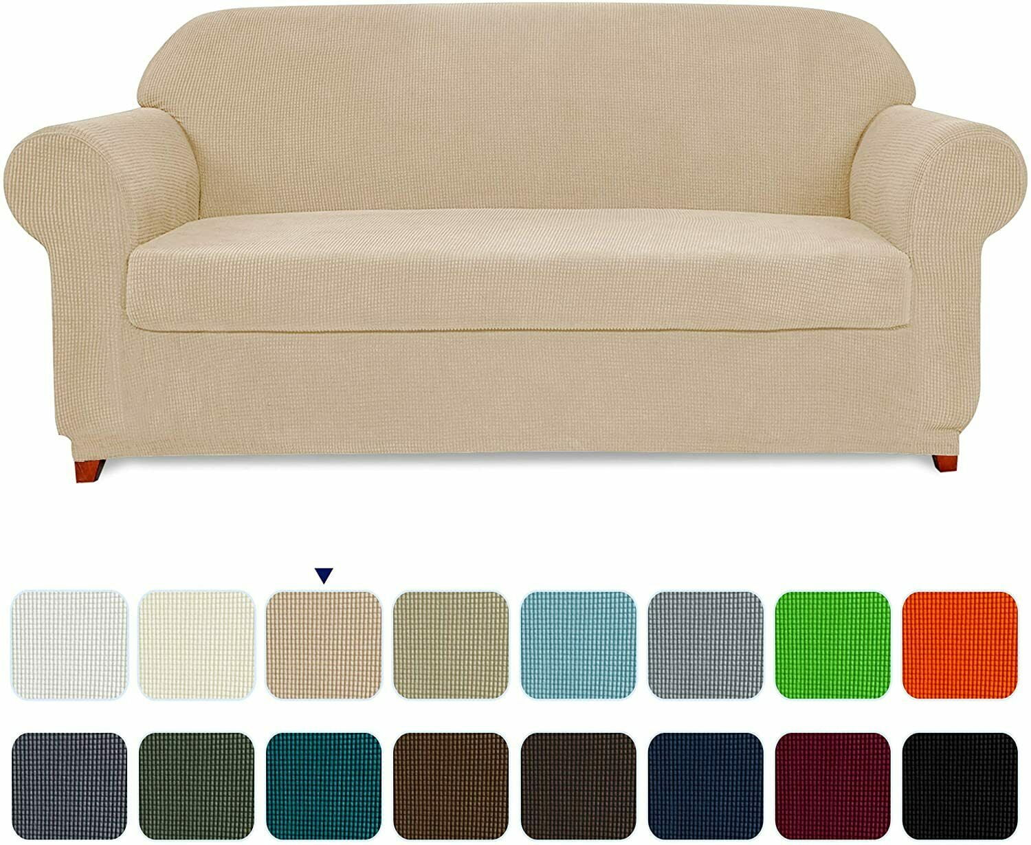 Subrtex Stretch 2-Piece Textured Grid Sofa Slipcover, Camel