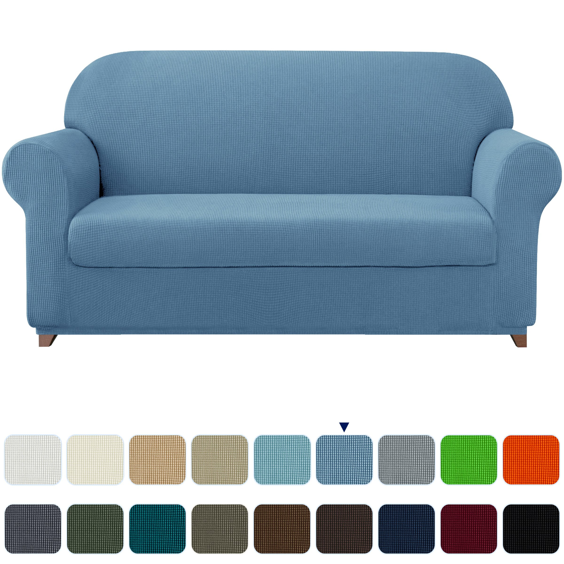 Subrtex Stretch 2-Piece Textured Grid Slipcover Sofa Cover, Denim Blue