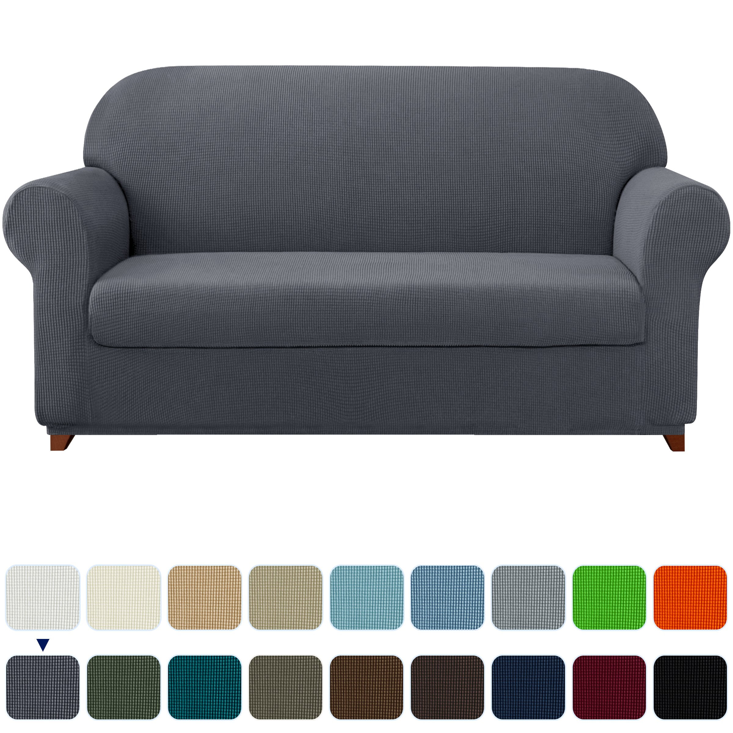 Subrtex Stretch 2-Piece Textured Grid Slipcover Sofa Cover, Gray