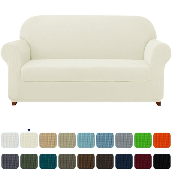 Subrtex Stretch 2-Piece Textured Grid Slipcover Sofa Cover, Ivory