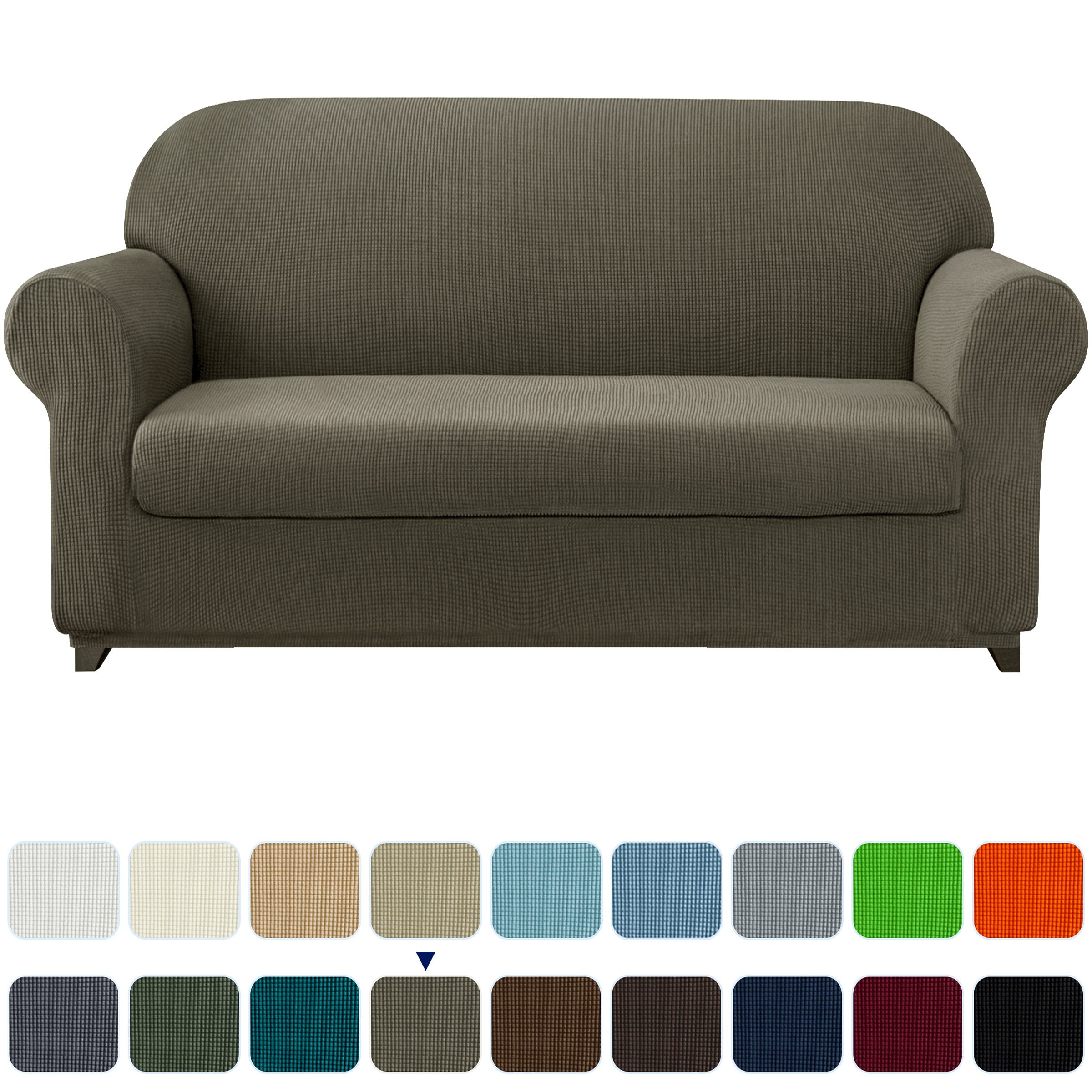 Subrtex Stretch 2-Piece Textured Grid Slipcover Sofa Cover, Olive Green