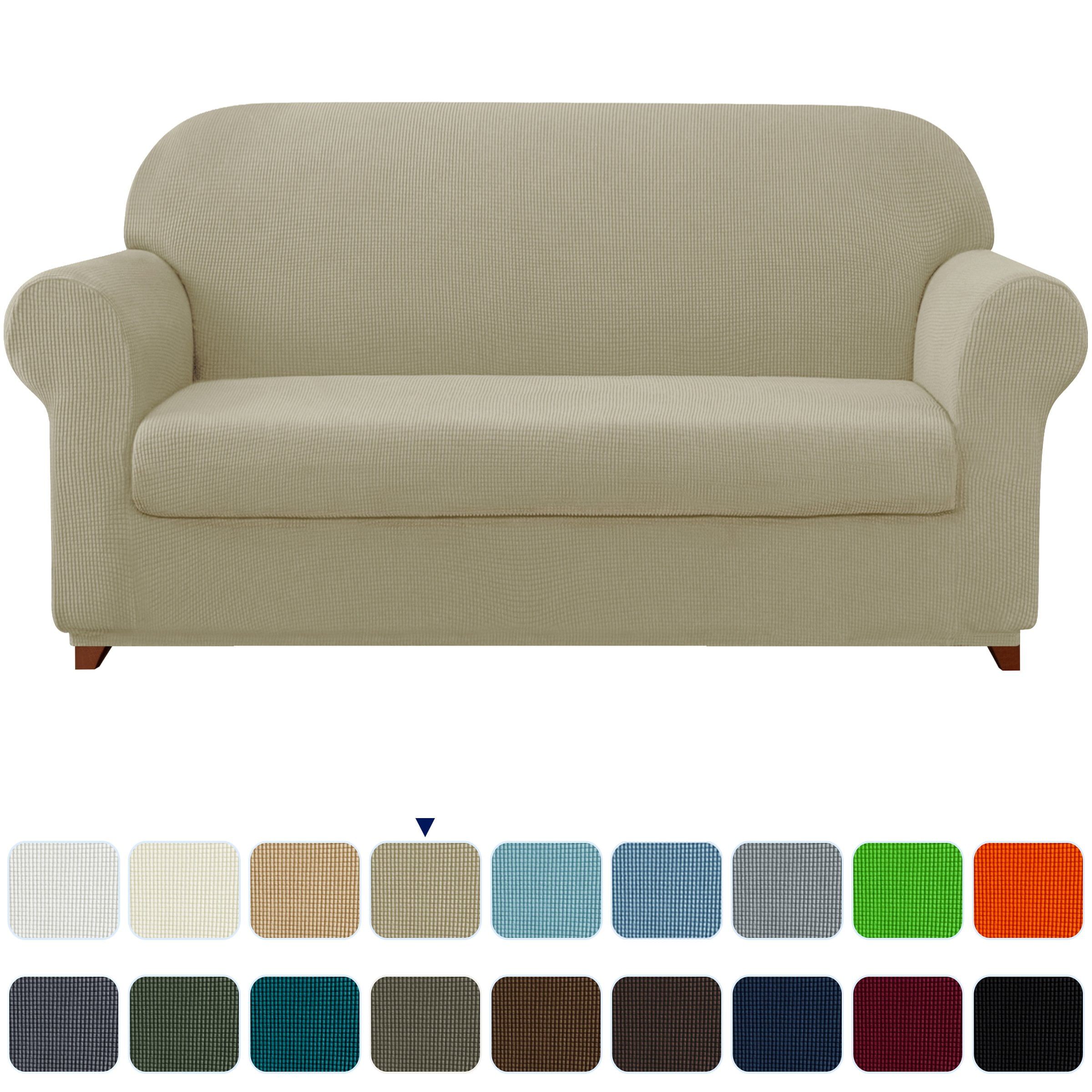 Subrtex Stretch 2-Piece Textured Grid Slipcover Sofa Cover, Sand