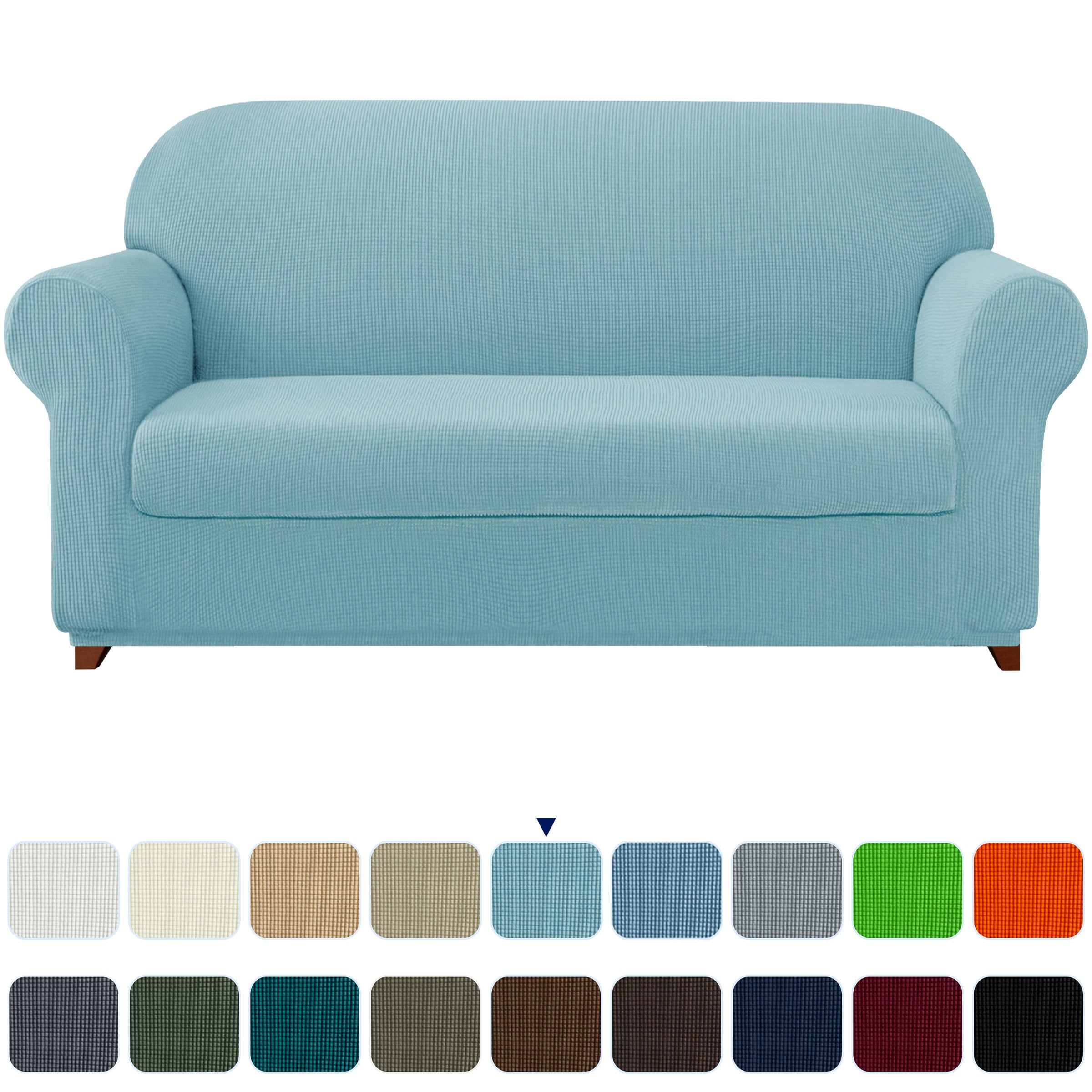 Subrtex Stretch 2-Piece Textured Grid Slipcover Sofa Cover, Steel Blue
