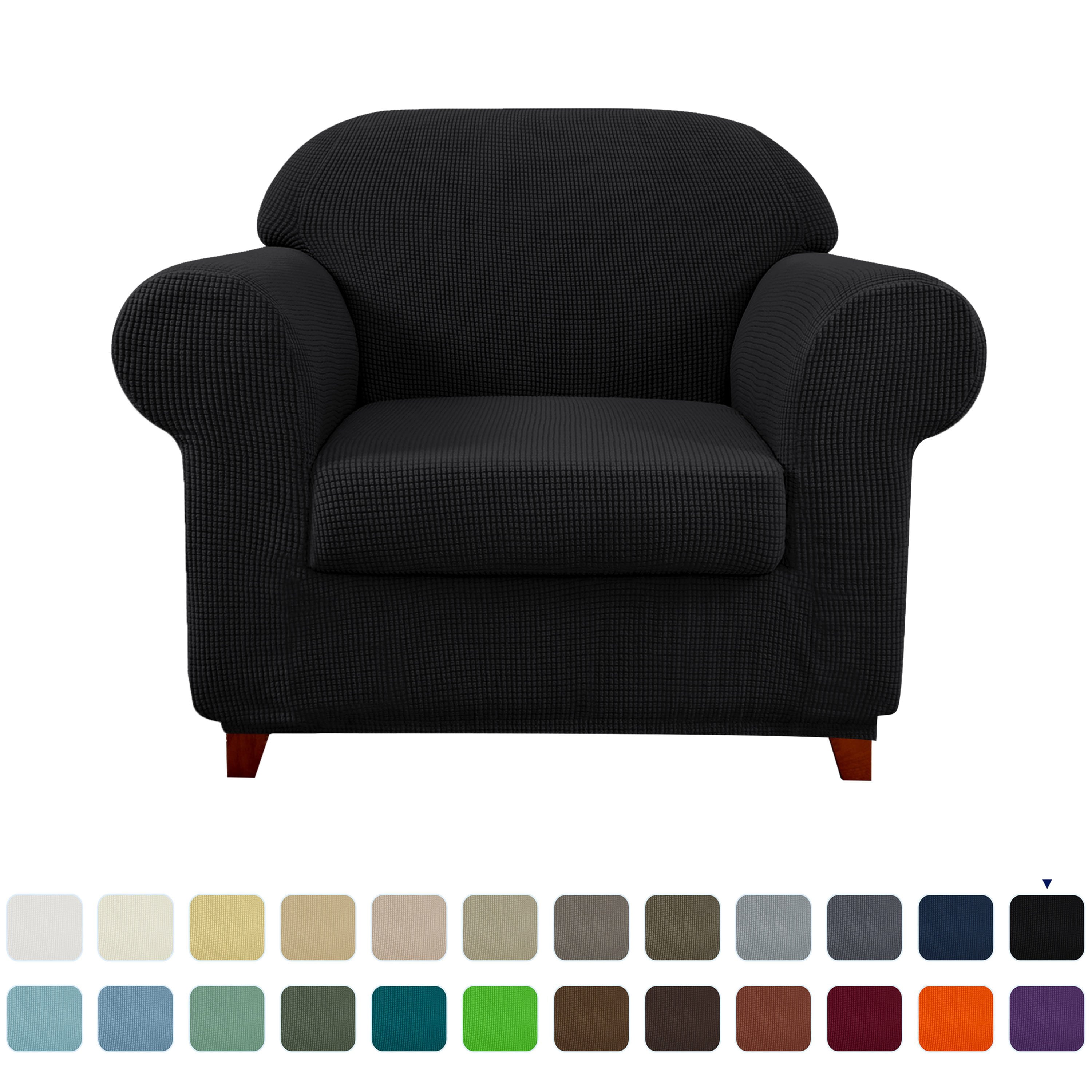 Subrtex Stretch 2-Piece Textured Grid Sofa Slipcover Jacquard Non Slip Couch Cover (Black, Armchair)