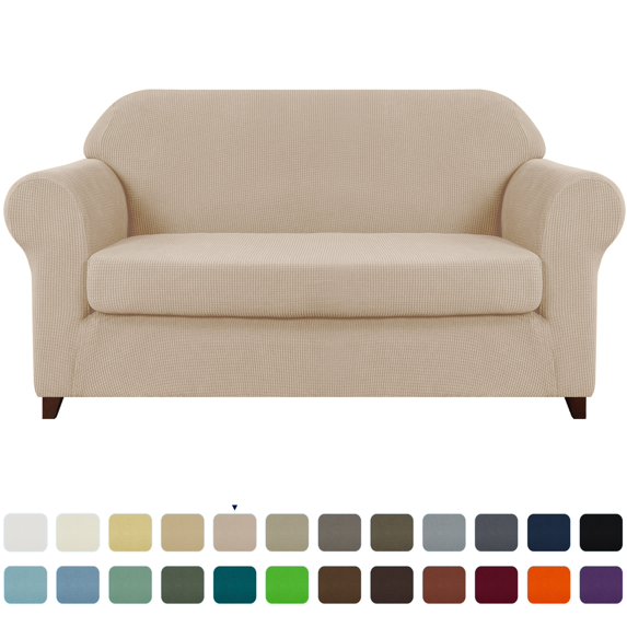 Subrtex Stretch 2-Piece Textured Grid Sofa Slipcover Jacquard Non Slip Couch Cover (Camel, XL Sofa)