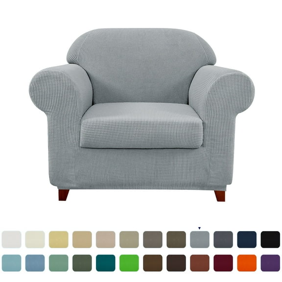 Subrtex Stretch 2-Piece Textured Grid Sofa Slipcover Jacquard Non Slip Couch Cover (Light Gray, Armchair)