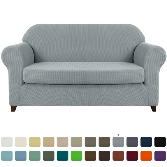 Subrtex Stretch 2-Piece Textured Grid Sofa Slipcover Jacquard Non Slip Couch Cover (Light Gray, XL Sofa)