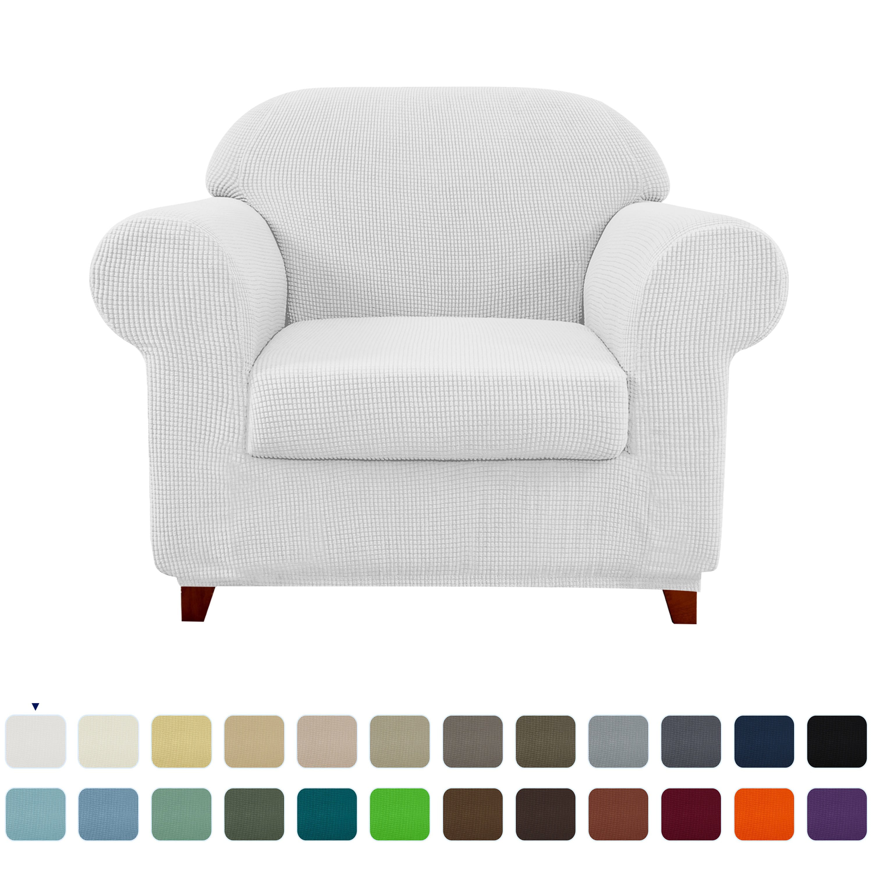 Subrtex Stretch 2-Piece Textured Grid Sofa Slipcover Jacquard Non Slip Couch Cover (Off-White, Armchair)