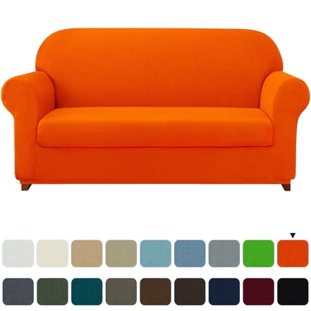 Subrtex Stretch 2-Piece Textured Grid XL Sofa Slipcover, Orange