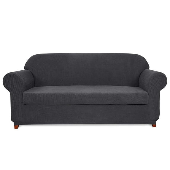 Subrtex Stretch 2-Piece Textured Plaid Loveseat Slipcover, Gray