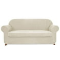 thumbnail image 1 of Subrtex Stretch 2-Piece Textured Plaid Loveseat Slipcover, Ivory, 1 of 7