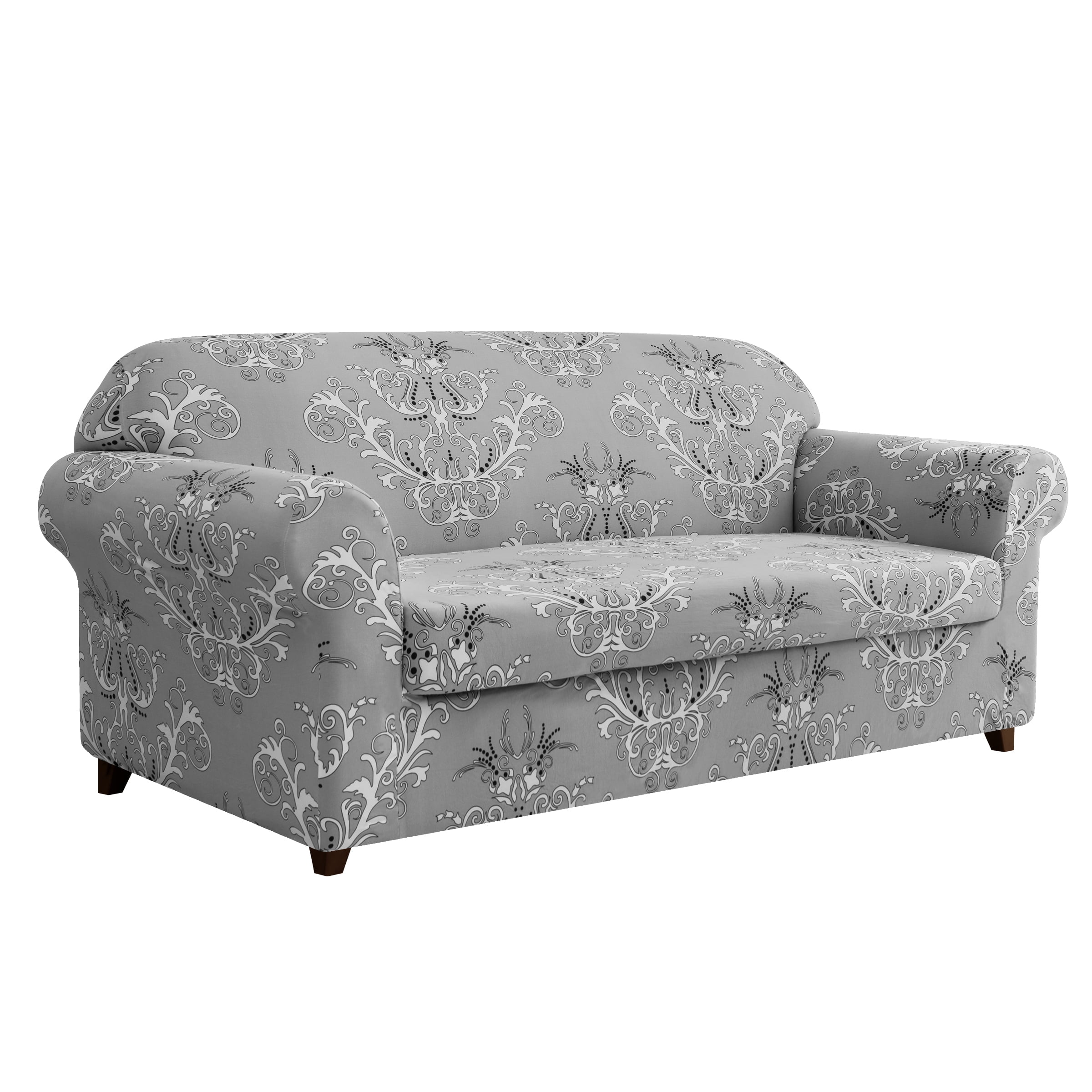 Subrtex Stretch 2Piece Vector Floral Loveseat Slipcover, Gray
