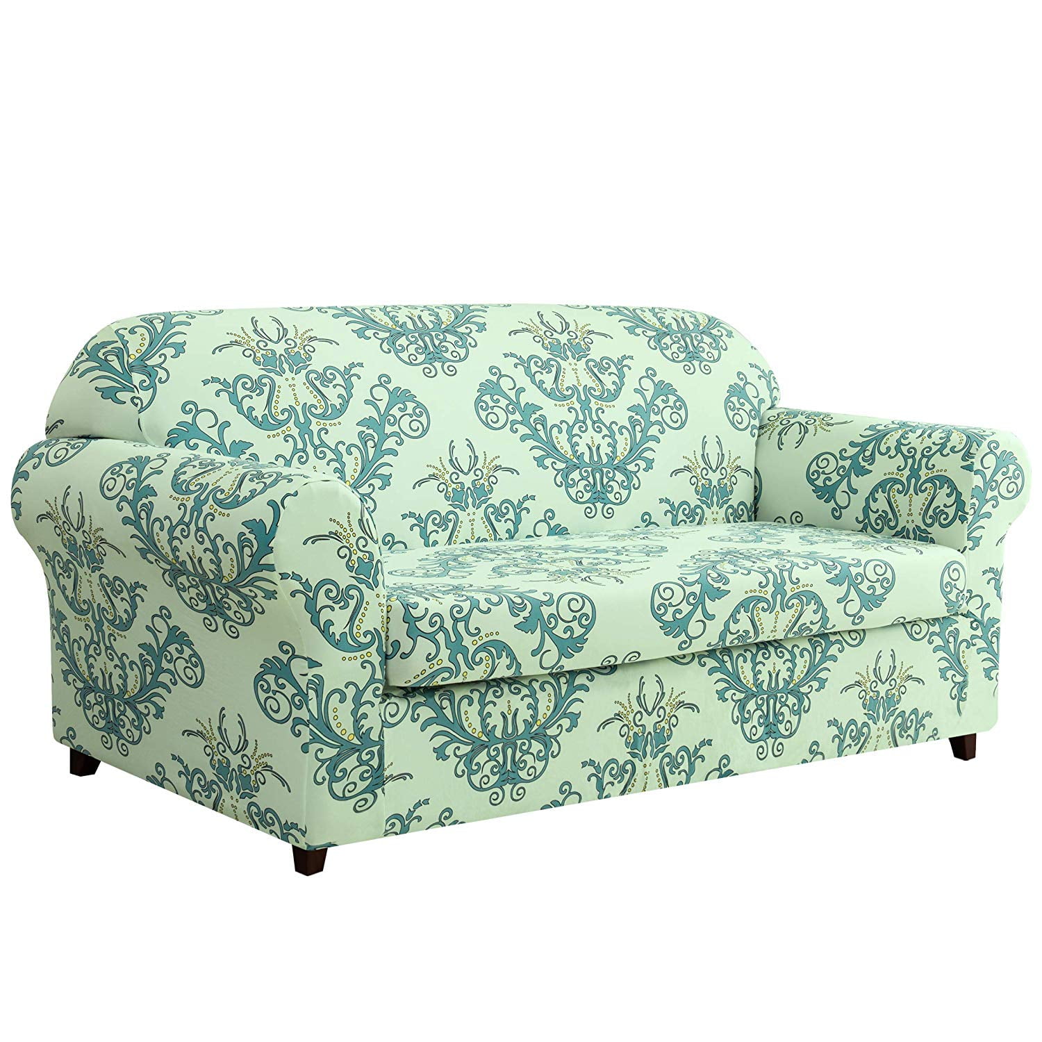 Subrtex Stretch 2Piece Vector Floral Loveseat Slipcover, Green