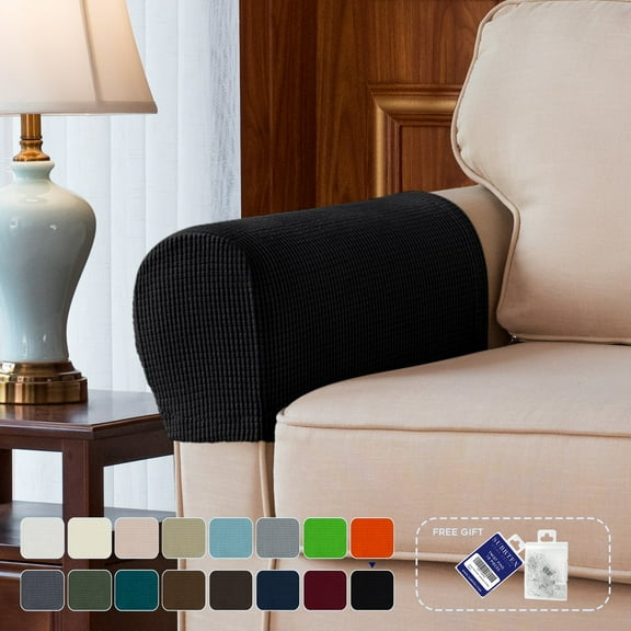 Subrtex Stretch Armrest Covers Anti-Slip Sofa Protector (2pcs,Black)