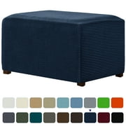 Subrtex Stretch Oversize Spandex Ottoman Cover Rectangle Footstool Cover Foot Rest Stool Home decor(XL,Navy)