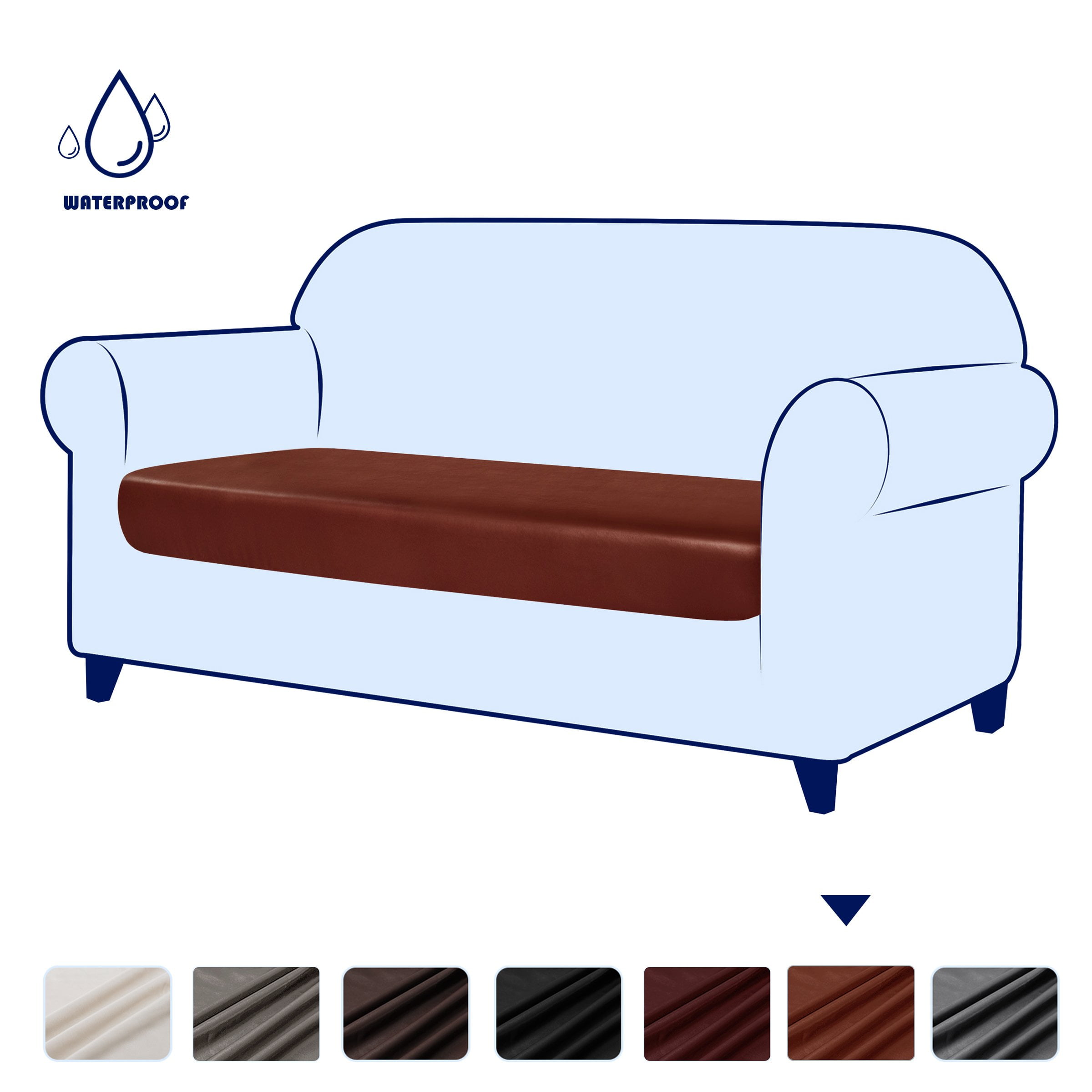 Subrtex Stretch PU Leather Sofa Seat Covers Couch Cushion Cover Waterproof Furniture Protector (Loveseat, Brick Red)