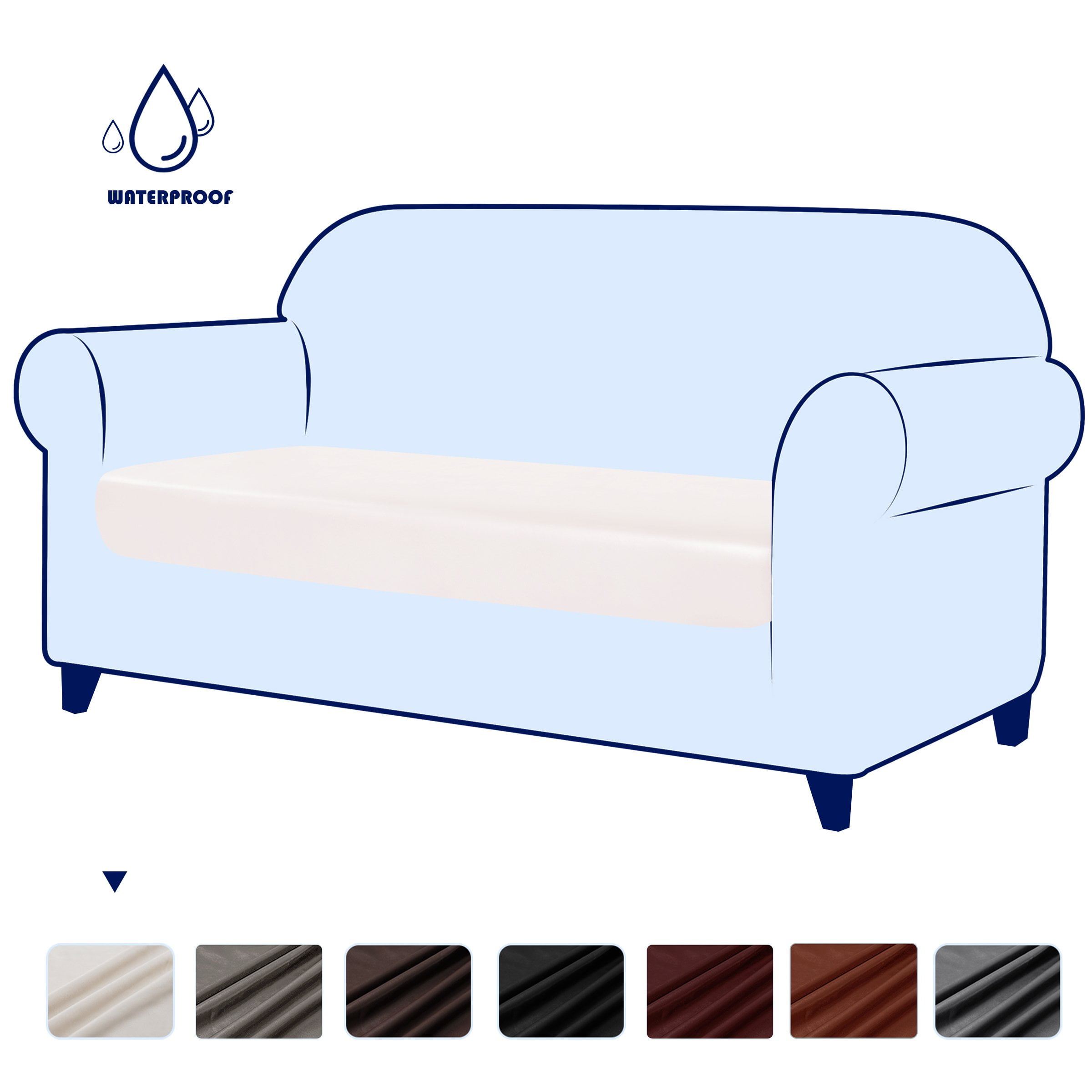 Subrtex Elastic PU Leather X-Large Sofa Cushion Covers Sun-proof and Water-proof Furniture Protector (Ivory)