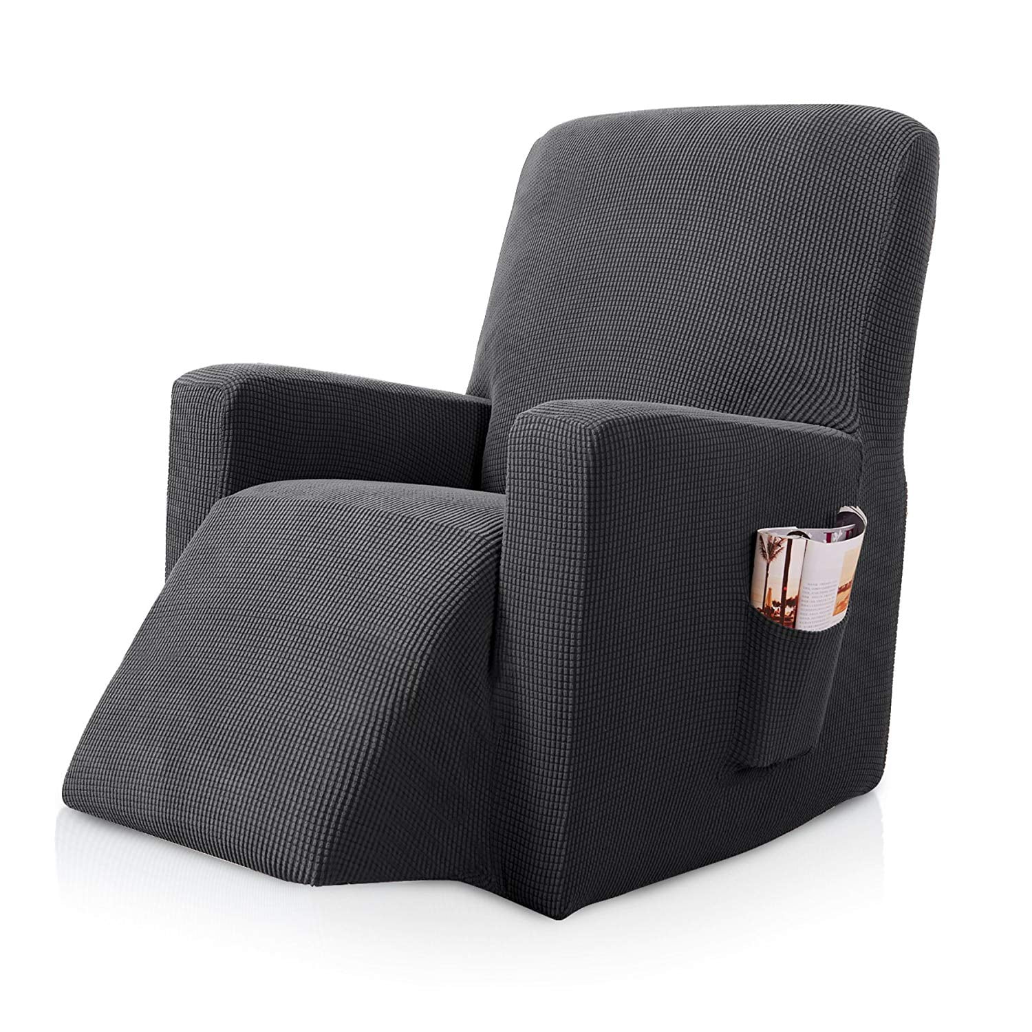 Subrtex Stretch Recliner Chair Slipcover Furniture Protector Lazy Boy Covers for Leather and Fabric Recliner Sofa with Side Pocket (Recliner, Gray)