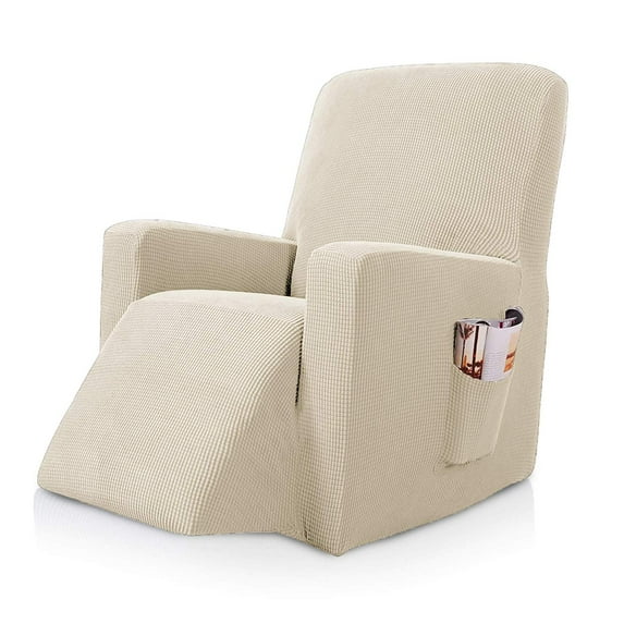 Subrtex Stretch Recliner Chair Slipcover Furniture Protector Lazy Boy Covers for Leather and Fabric Recliner Sofa with Side Pocket (Recliner, Ivory)