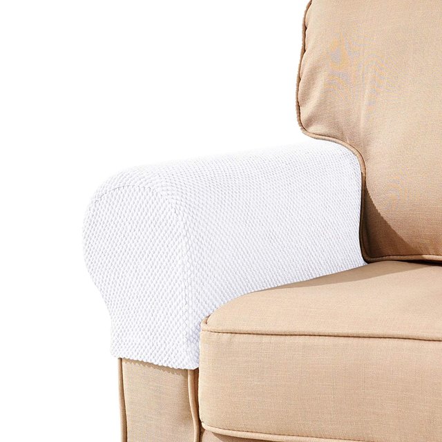 Subrtex Stretch Textured Grain Armrest Slipcover (Set of 2, White