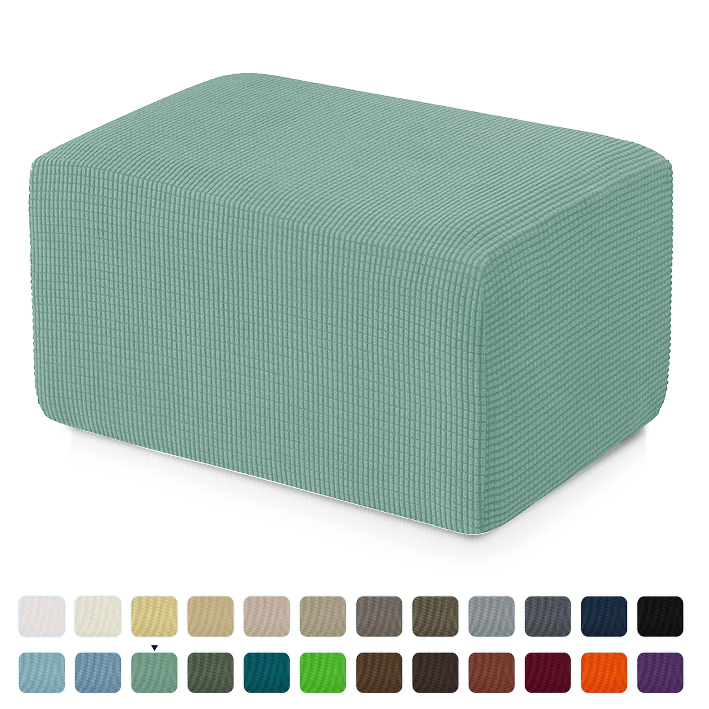 Subrtex Stretch Textured Grid Oversized Ottoman Slipcover, Dark Cyan