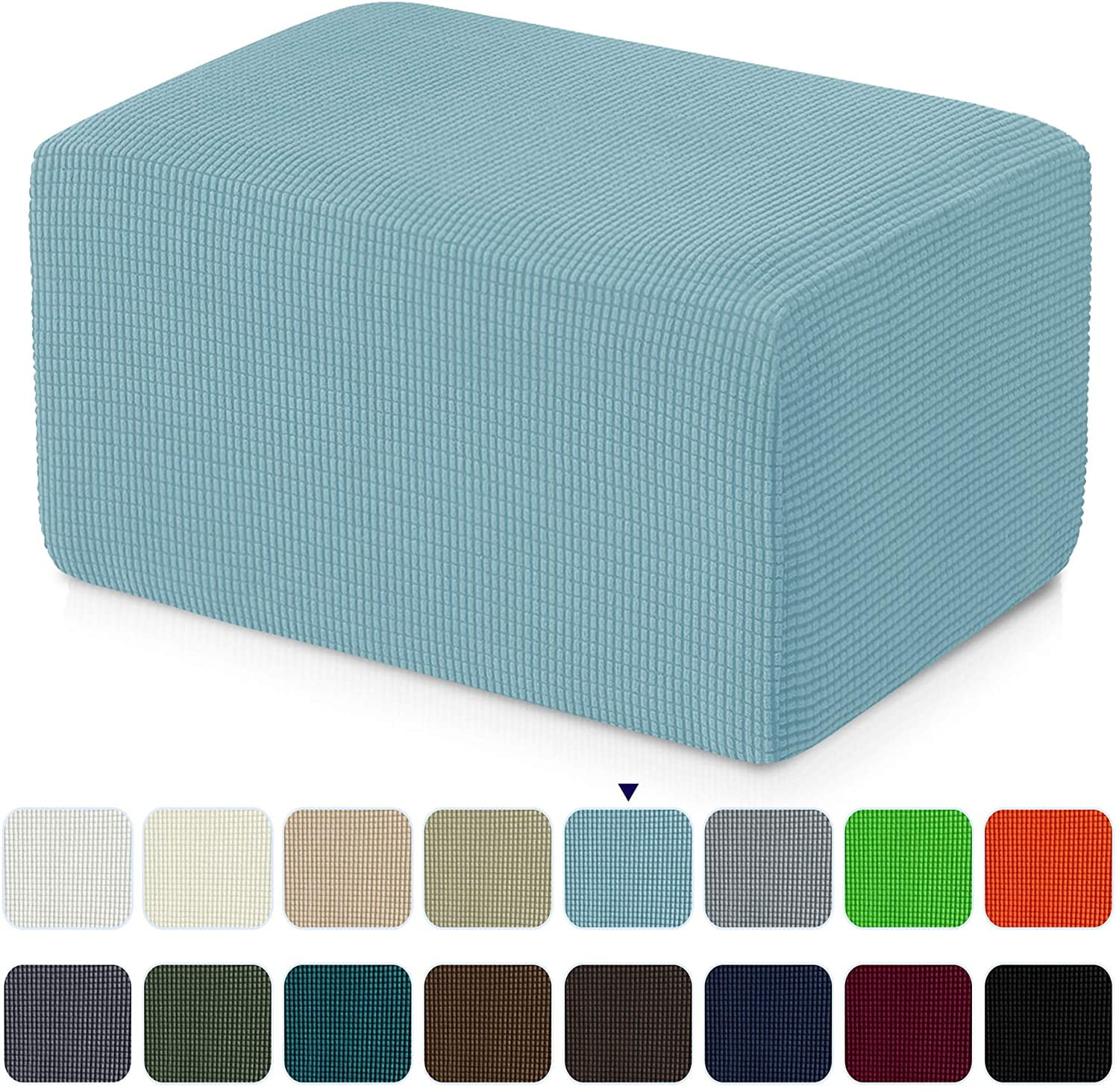 Subrtex Stretch Textured Grid Oversized Ottoman Slipcover, Steel Blue