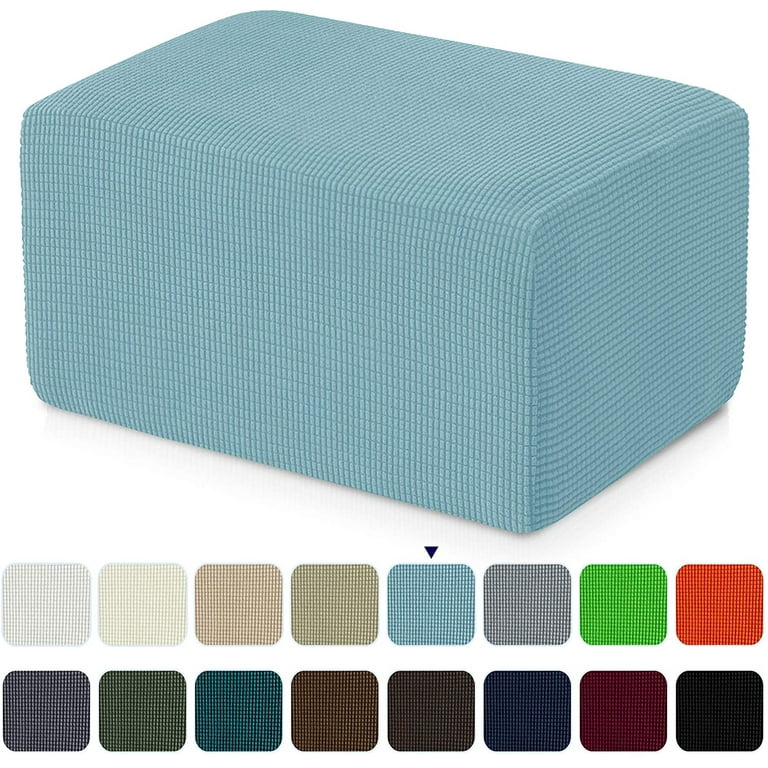 Subrtex Stretchable Ottoman Slipcover Steel Blue Textured